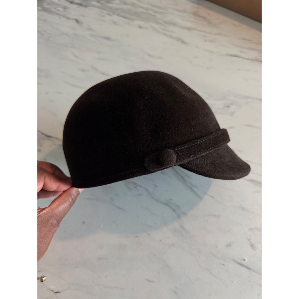 Helen Kaminski Australia Dark Brown 100% Wool Felt Newsboy Baker Boy Hat Medium